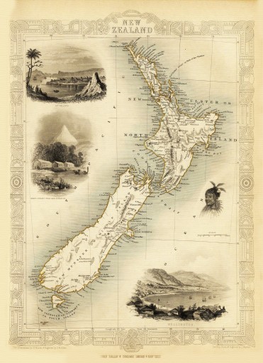 NOWA ZELANDIA Auckland mapa ilustrowana płótno