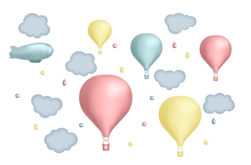 Naklejka ścienna BALONY cieniowane chmurki kropki
