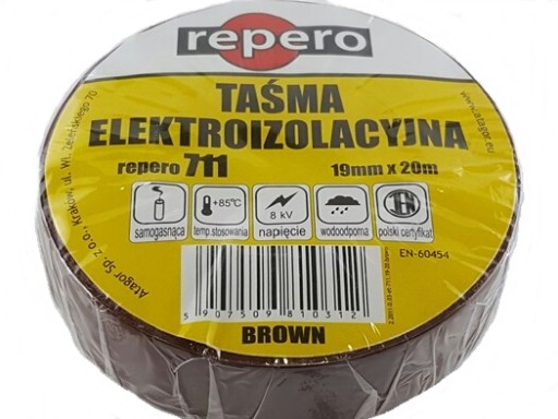 TAŚMA IZOLACYJNA IZOLACJA 711E brązowa 19 mm x 20 m