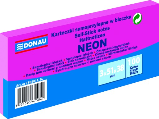 KARTECZKI SAMOPRZYLEPNE 38x51x3 NEON RÓŻOWY DONAU