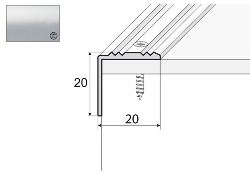 Kątownik aluminiowy A30, 180cm SREBRO 20x20mm