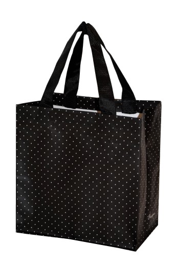 TORBA NA ZAKUPY materiałowa SIATKA MOCNA mini CZARNA Kropki 26x15x27cm 10L