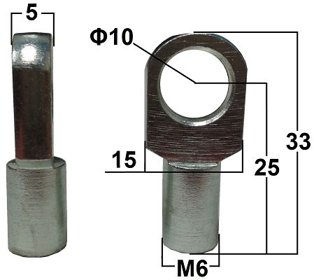 Przegub oczkowy fi 10mm gwint M6 dł. 25mm gr. 5mm EY311