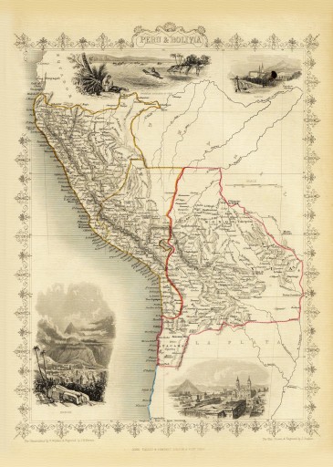 PERU Lima BOLIWIA mapa ilustrowana Tallis 1851 r.