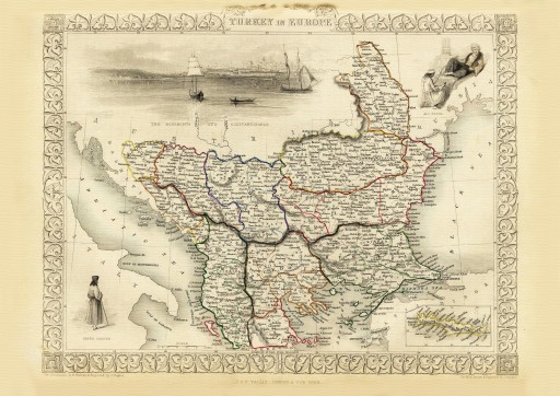 TURCJA Konstantynopol mapa ilustrowana 1851 r.