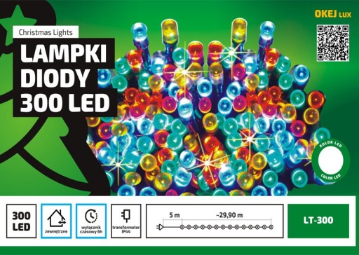 Lampki zewnętrzne 300 LED wył. czasowy 30 m NIEBIE