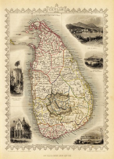 SRI LANKA Kolombo Kandy mapa ilustrowana 1851 r.