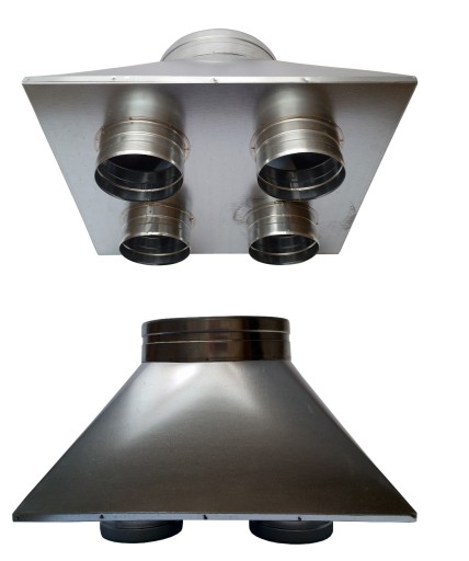 Skrzynka rozdzielcza 200/4x100mm do odciągu wąż spiro PUR wentylator ocynk