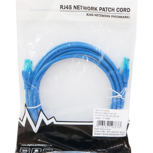 Kabel krosowy UTP kat.5e niebieski 3m RJ45