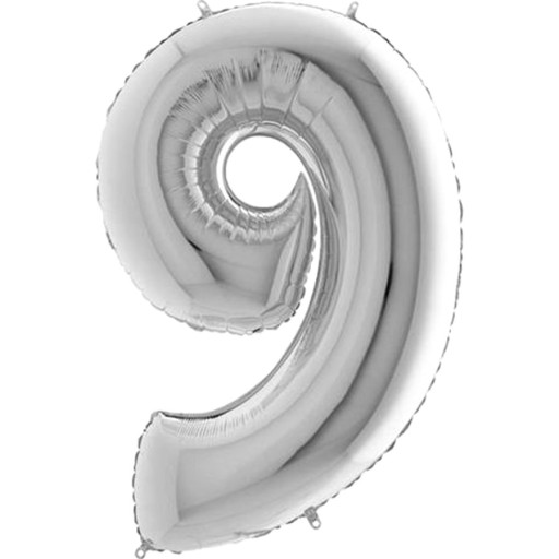 BALON FOLIOWY CYFRA 9 SREBRNA URODZINY-100CM-0995