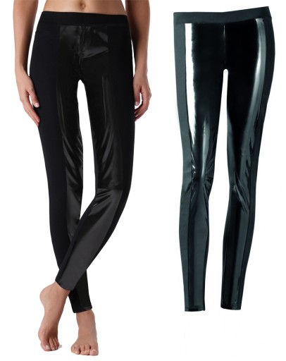 CALZEDONIA legginsy wstawka lateks czarne S