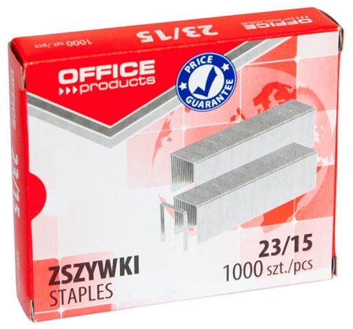 Zszywki 23/15 standardowe mocne Office Products srebrne twarde 1000 sztuk