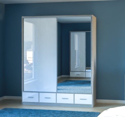SZAFA PRZESUWNA WYSOKI POŁYSK 200x245 CM Z LUSTREM