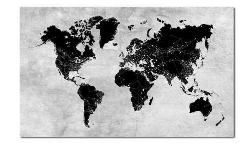 obraz XXL- MAPA ŚWIATA 3- na płótnie czarno szara