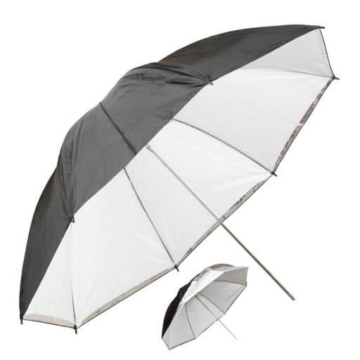 Parasolka biała srebrna czasza czarna dwupowłokowa 110cm dwie powłoki