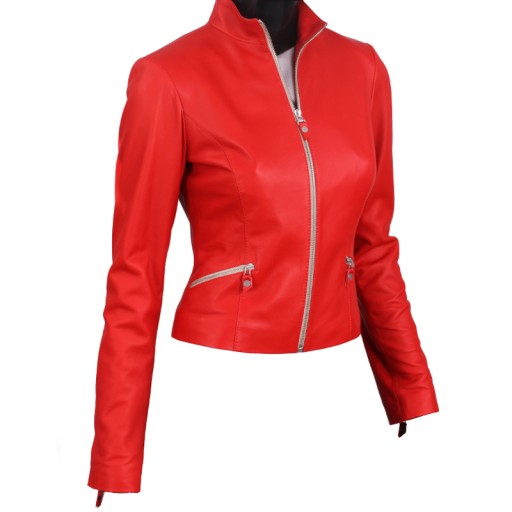 Červená dámska kožená bunda z prírodnej kože DORJAN OLA461 M