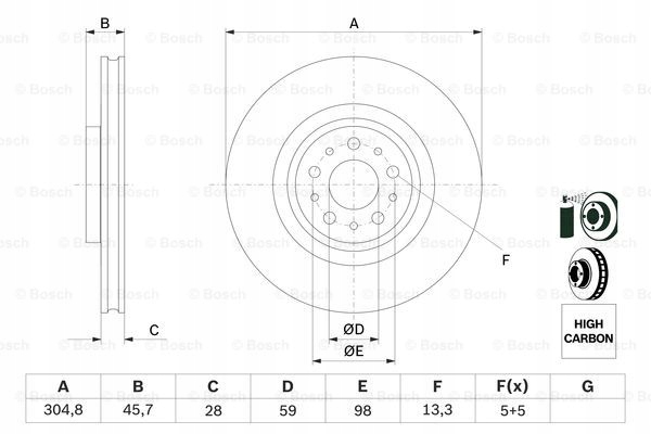 DISCS PADS BOSCH FRONT - FIAT DOBLO II 305MM photo 2 - milautoparts-fr.ukrlive.com