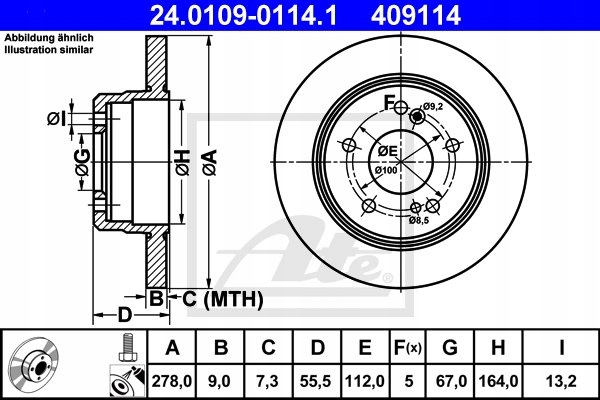 DISQUES SABOTS DE FREIN ATE ARRIÈRE POUR - MERCEDES C W202 278MM photo 2 - milautoparts-fr.ukrlive.com