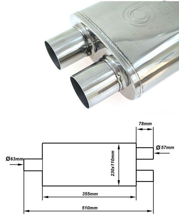 SILENCER CENTRAL 63,5-57MM TURBOWORKS LT 304SS 355MM photo 8 - milautoparts-fr.ukrlive.com