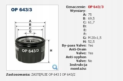 FILTRE HUILES OP643/3 NISSAN RENAULT DACIA OPEL photo 2 - milautoparts-fr.ukrlive.com