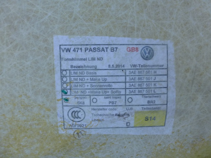 ROOF PANEL VW PASSAT B7 SEDAN 204 YEAR photo 2 - milautoparts-fr.ukrlive.com