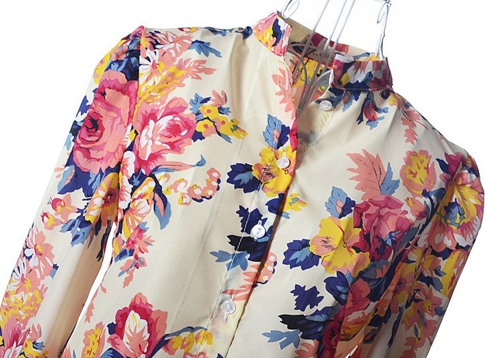 Women's slim fit blouse shirt in colorful flowers 9664446570 Odzież Damska Topy QB VDHMQB-5