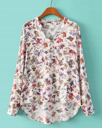 Women's blouse shirt slim fit flowers insects M 38 9664446619 Odzież Damska Topy HH RCQNHH-4