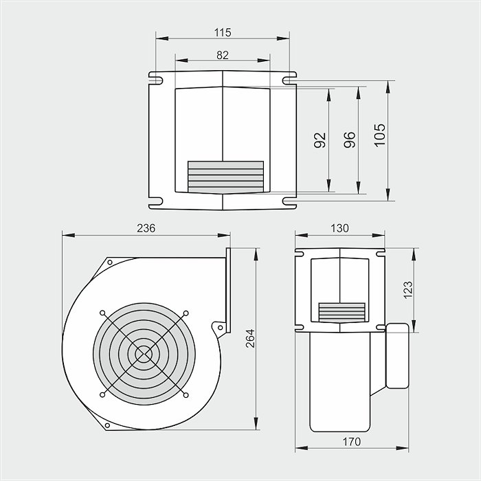 Schemat wymiarów wentylatora WPA 160
