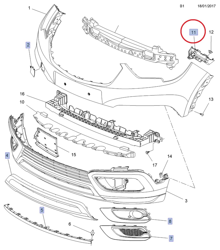 фото №1, Новий напрямна накладка-спойлер кронштейн бампера перед crossland